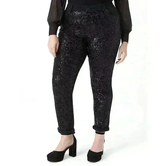 Lane Bryant Women`s Signature Fit Boyfriend Jean Black With Sequins size 20 Glam - Picture 8 of 8